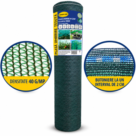 Plasa umbrire 40 g/mp, 8 x 50 m, verde